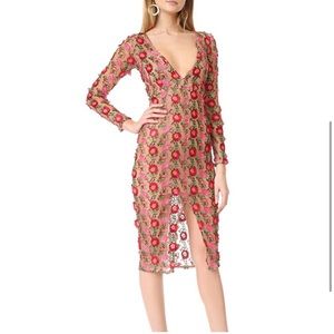 For Love & Lemons Amelia Floral lined mesh long sleeve Midi Dress